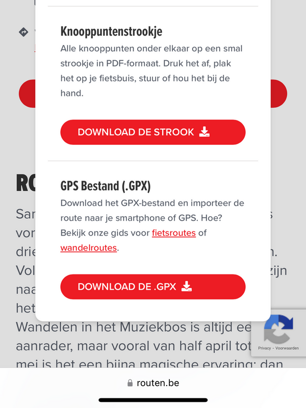 gpx downloaden op de website van routen